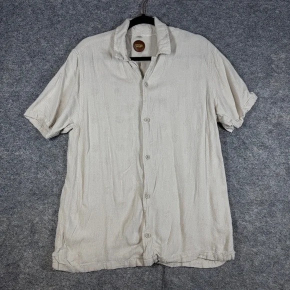 Common People Linen Blend Textured Polka Dot Button Up Shirt Size L Resort Wear - Picture 2 of 14
